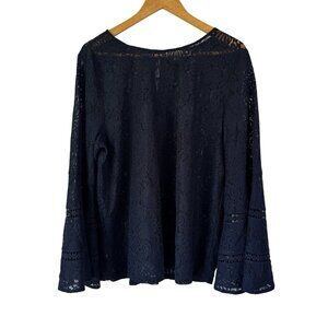 Womens XL Navy Blue Lace Tunic Top Bell Sleeve